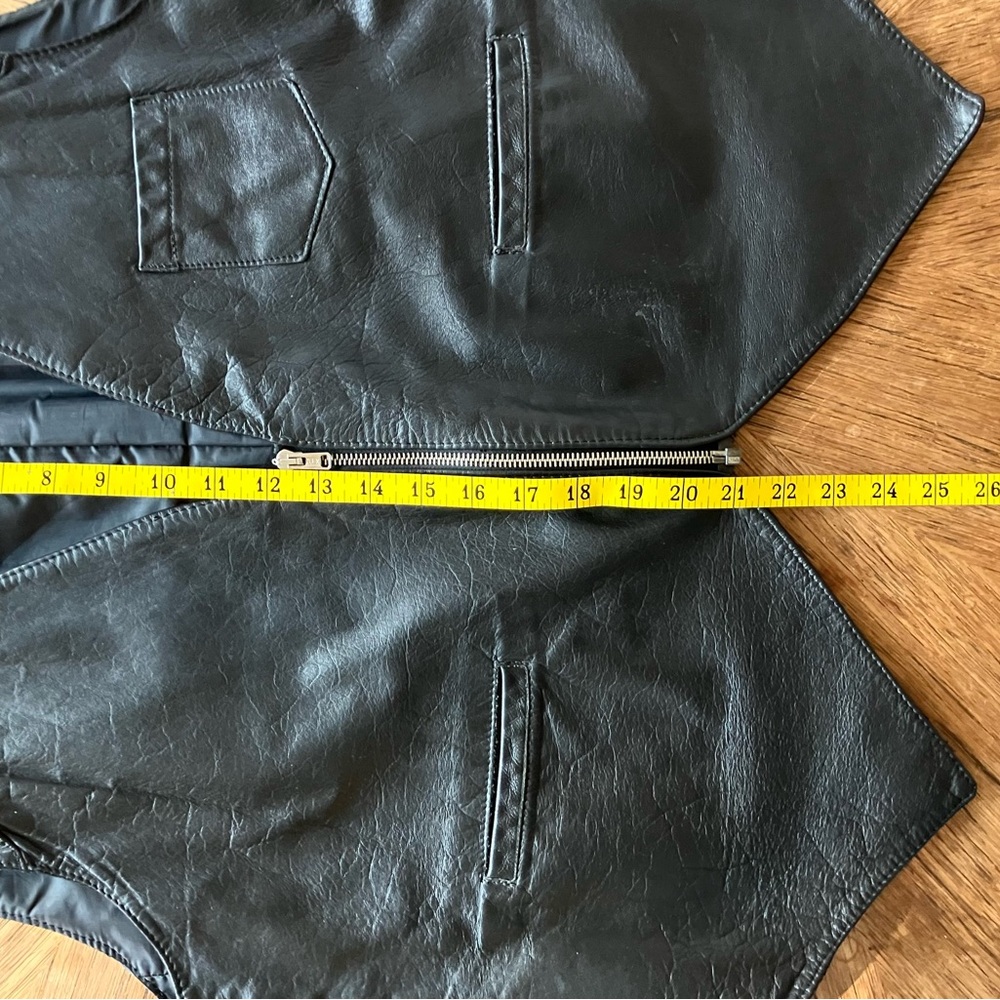 Drospo Black Leather Biker / Moto Zip Up Vest -  Size L - Picture 10 of 12